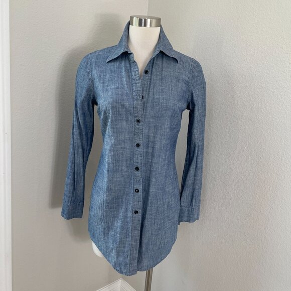 Inc International Concepts Womens 4 Long Sleeve Button Up Chambray Shirt Pockets - Picture 1 of 10
